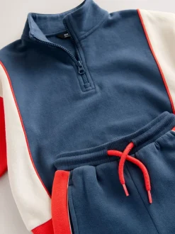 Sets En Combisets|Truien En Breisels*Next - Set van top met halve rits en joggingbroek (3mnd-7jr) Rood/marineblauw