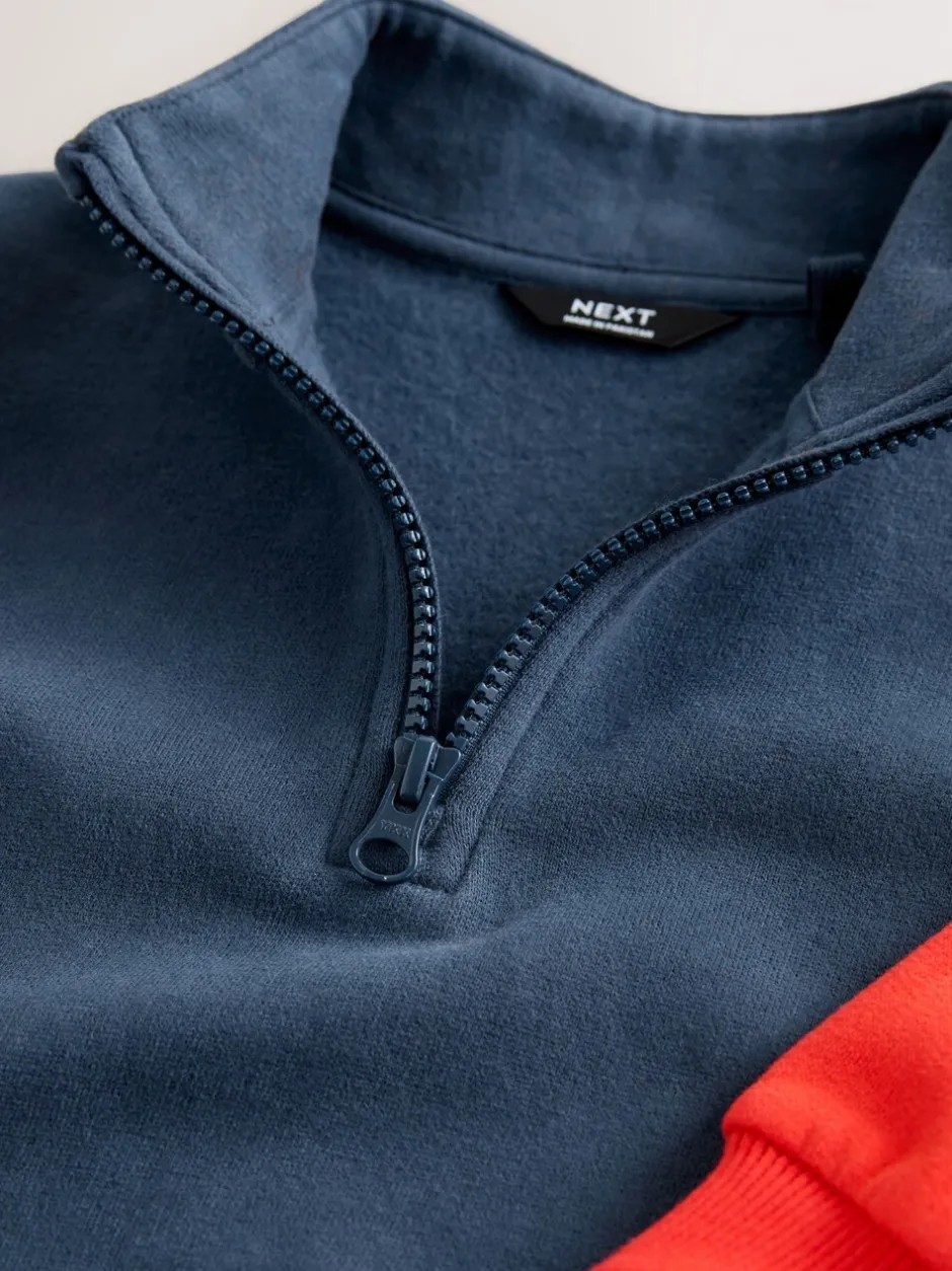 Sets En Combisets|Truien En Breisels*Next - Set van top met halve rits en joggingbroek (3mnd-7jr) Rood/marineblauw