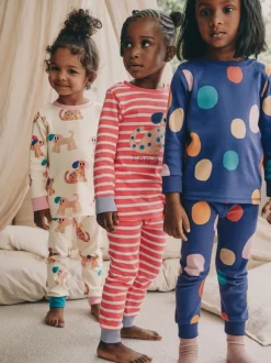 Multipacks|Nachtkleding En Pyjama's|Next - Verpakking van 3 knusse pyjama's (9 mnd-9 jr) Rood/marineblauw hondenapplicatie