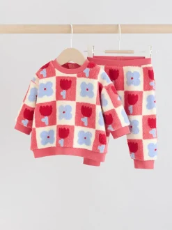 Truien En Breisels|Sweaters En Hoody´S|Next - 2 -delige Set van Fleece Tops en Leggings voor Baby''s (0mnd-2jr) Rood/paars geruit