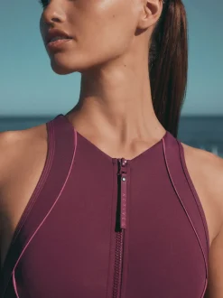 Sportkleding|Badkleding|Next Roodpaars 'Wine' - Active High Neck Tummy Control Swimsuit