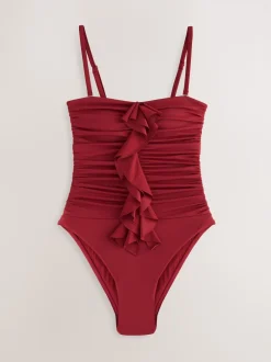 Badkleding*Next - Tummy Control Frill Bandeau Swimsuit Roodpaars 'Wine'