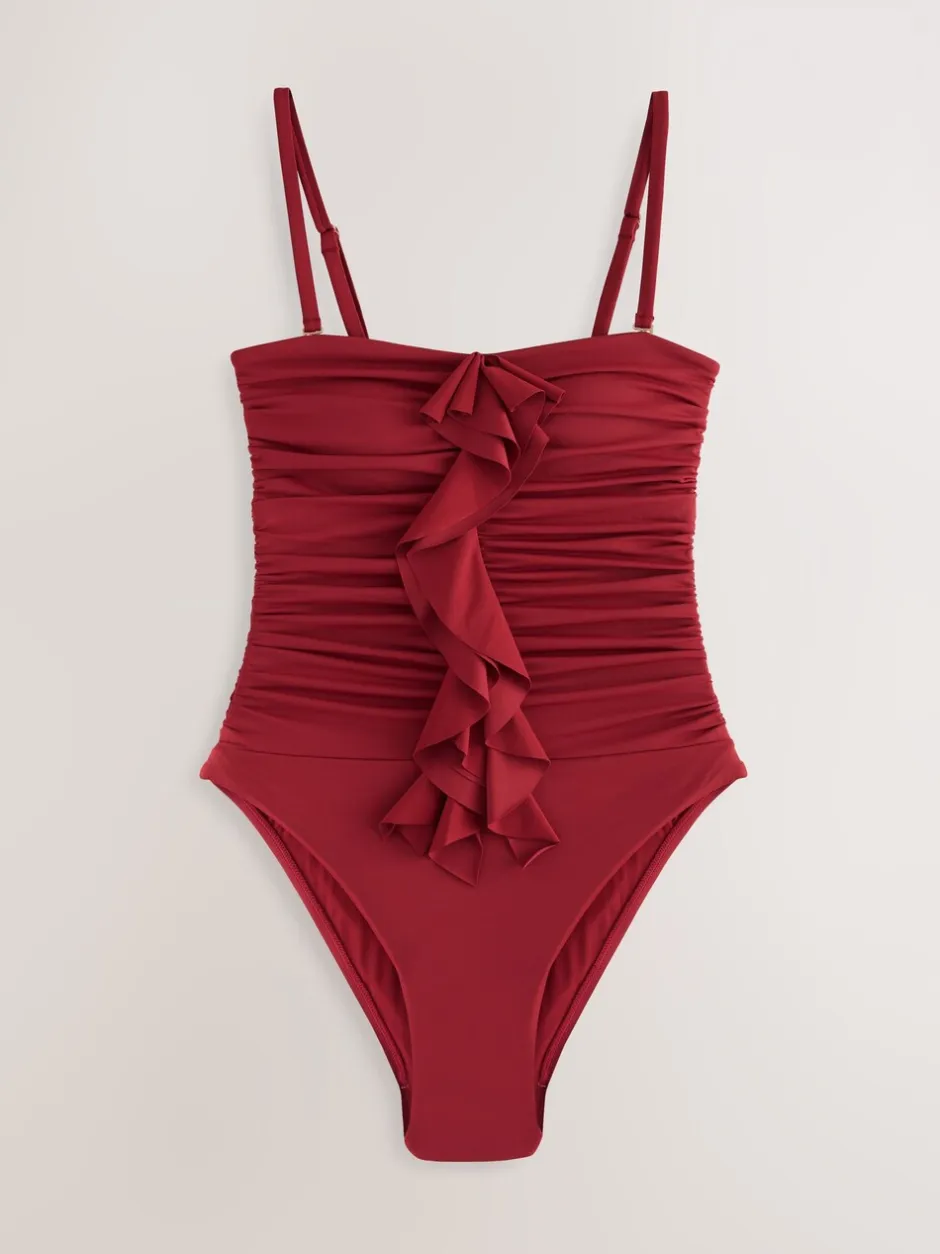 Badkleding*Next - Tummy Control Frill Bandeau Swimsuit Roodpaars 'Wine'