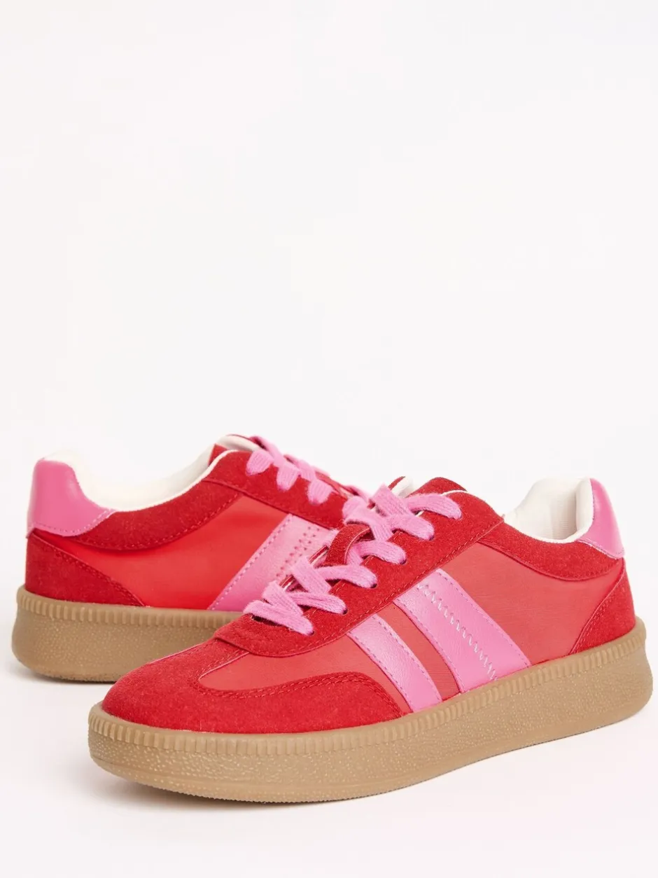Sneakers|Friends Like These Rood/roze - Lace Up Retro Gumsole Sports Trainers