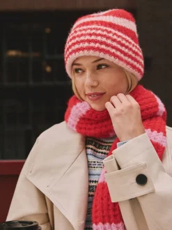 Mutsen, Handschoenen En Sjaals|Next - Stripe Knitted Beanie Hat Rood/roze