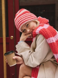 Mutsen, Handschoenen En Sjaals|Next - Stripe Knitted Beanie Hat Rood/roze