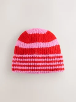 Mutsen, Handschoenen En Sjaals|Next - Stripe Knitted Beanie Hat Rood/roze