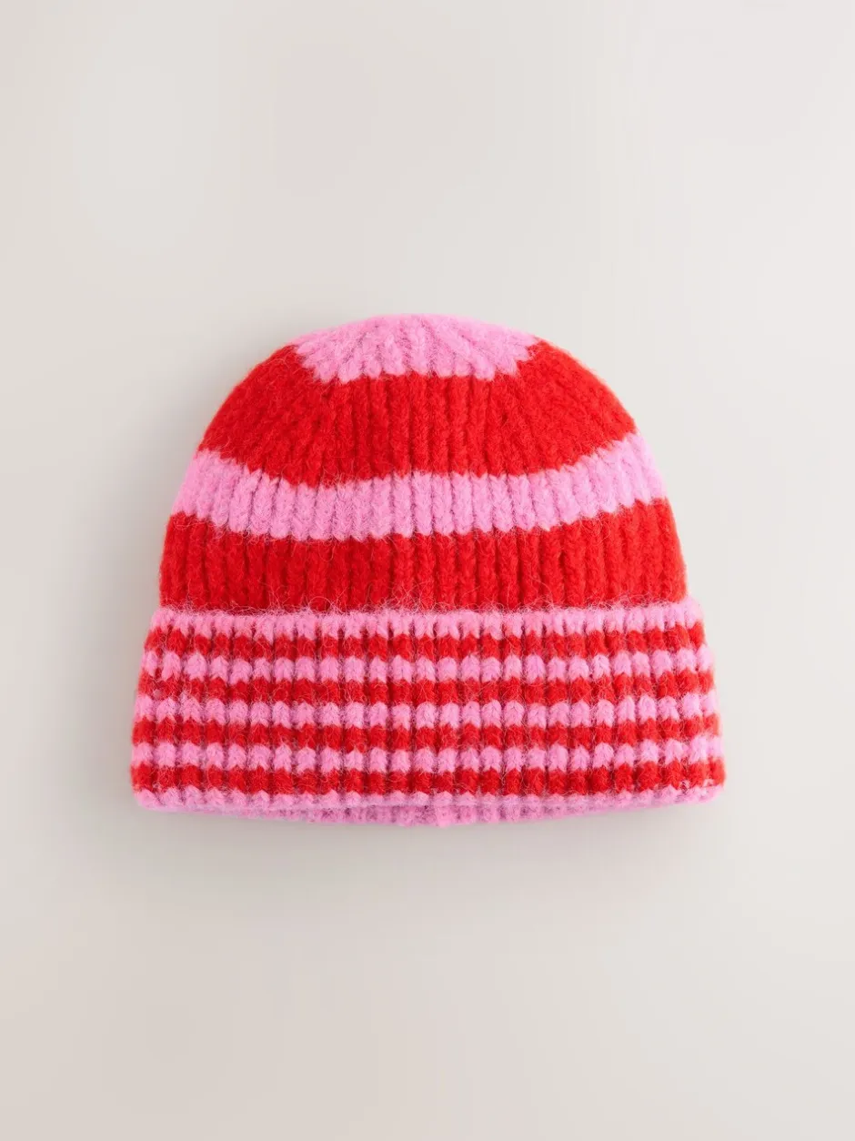 Mutsen, Handschoenen En Sjaals|Next - Stripe Knitted Beanie Hat Rood/roze