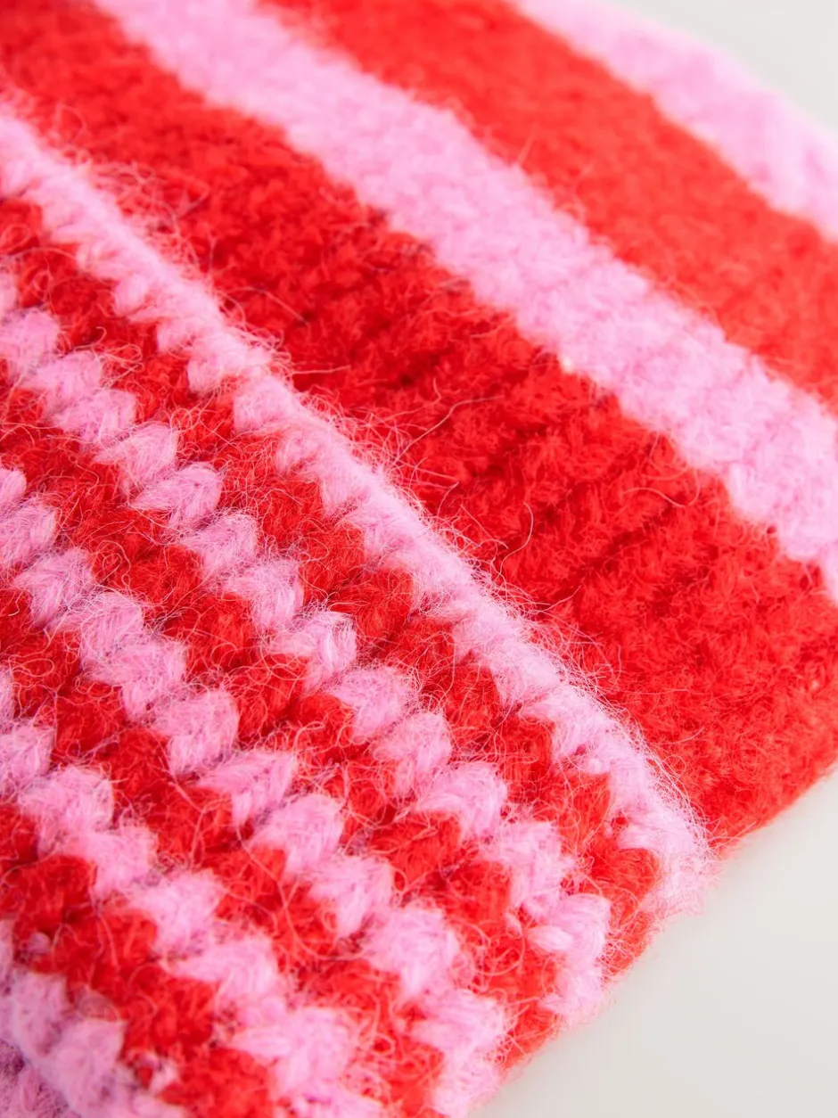 Mutsen, Handschoenen En Sjaals|Next - Stripe Knitted Beanie Hat Rood/roze