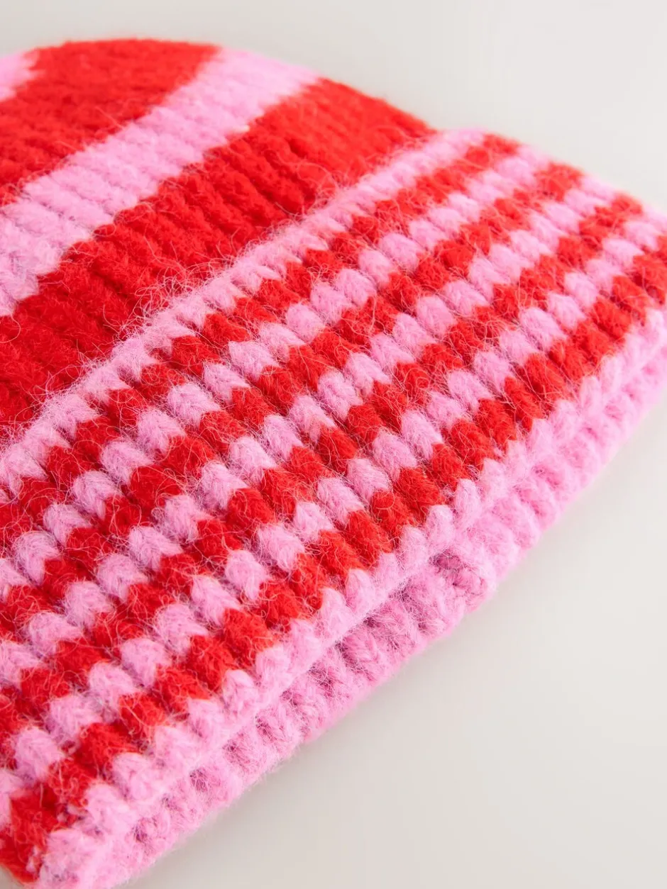 Mutsen, Handschoenen En Sjaals|Next - Stripe Knitted Beanie Hat Rood/roze