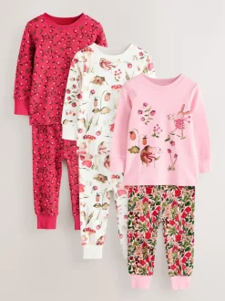 Nachtkleding En Pyjama's|Pyjama's|Next - Verpakking van 3 knusse pyjama's (9 mnd-9 jr) Rood/roze bloemenapplicatie