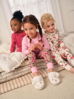 Nachtkleding En Pyjama's|Pyjama's|Next - Verpakking van 3 knusse pyjama's (9 mnd-9 jr) Rood/roze bloemenapplicatie
