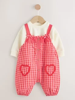 Tuinbroeken*Next - Baby tuinbroek en bodysuit 2 -delige set (0mnd -2jr) Rood/roze geruit