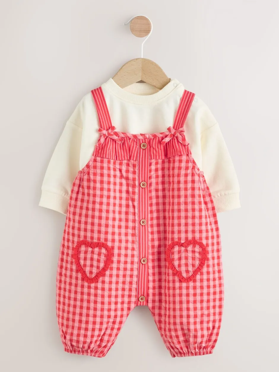 Tuinbroeken*Next - Baby tuinbroek en bodysuit 2 -delige set (0mnd -2jr) Rood/roze geruit