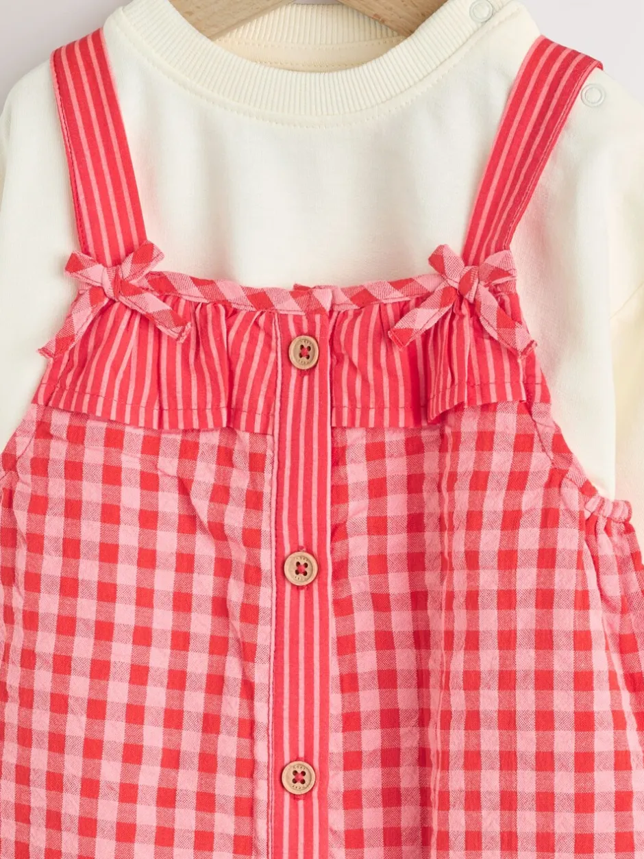 Tuinbroeken*Next - Baby tuinbroek en bodysuit 2 -delige set (0mnd -2jr) Rood/roze geruit