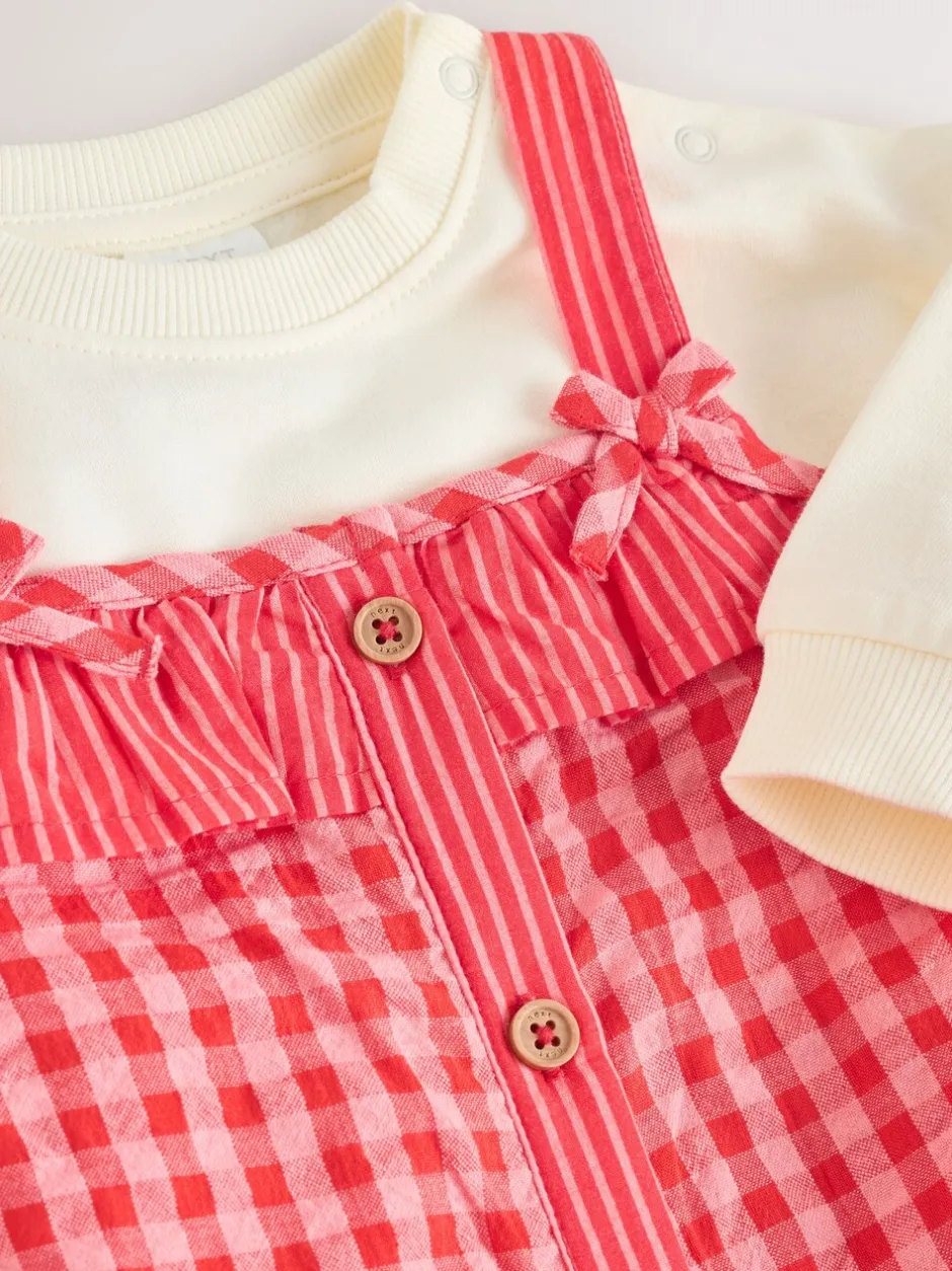 Tuinbroeken*Next - Baby tuinbroek en bodysuit 2 -delige set (0mnd -2jr) Rood/roze geruit