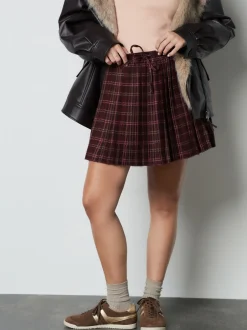 Rokken|Next - Pleated Pull On Mini Skirt Rood/roze geruit