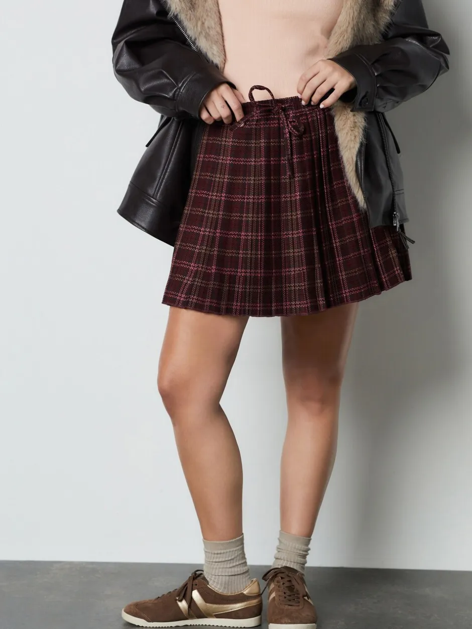 Rokken|Next - Pleated Pull On Mini Skirt Rood/roze geruit