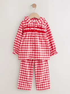 Nachtkleding En Pyjama's|Pyjama's|Next Rood/wit geruite ruit - Geweven pyjama met knopen (9 mnd-11 jr)