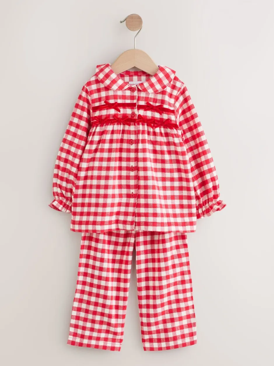 Nachtkleding En Pyjama's|Pyjama's|Next Rood/wit geruite ruit - Geweven pyjama met knopen (9 mnd-11 jr)