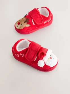 Pantoffels|Next - Warm gevoerde pantoffels met kuipzool Rood/wit Kerstmis