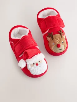 Pantoffels|Next - Warm gevoerde pantoffels met kuipzool Rood/wit Kerstmis