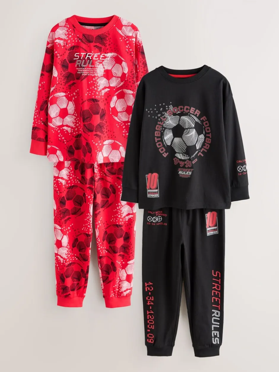 Pyjama's|Nachtkleding En Pyjama's*Next Rood/zwart voetbal - Verpakking van 2 pyjama's met lange mouwen (3-16 jr)