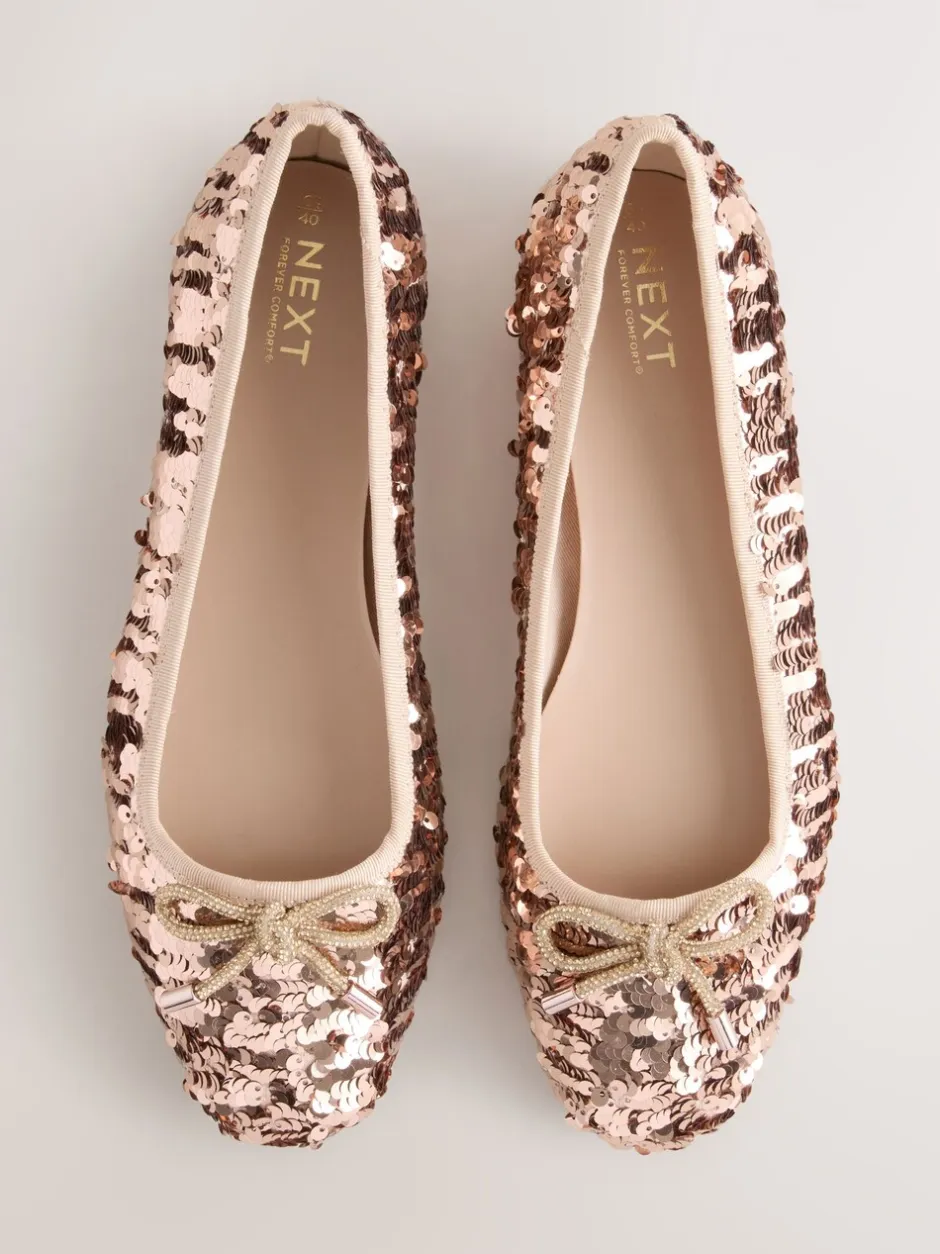 Ruimvallend En Extraruimvallend|Lage Schoenen*Next Roségoud met lovertjes - Ballerina's met ronde neus