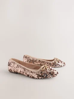 Ruimvallend En Extraruimvallend|Lage Schoenen*Next Roségoud met lovertjes - Ballerina's met ronde neus