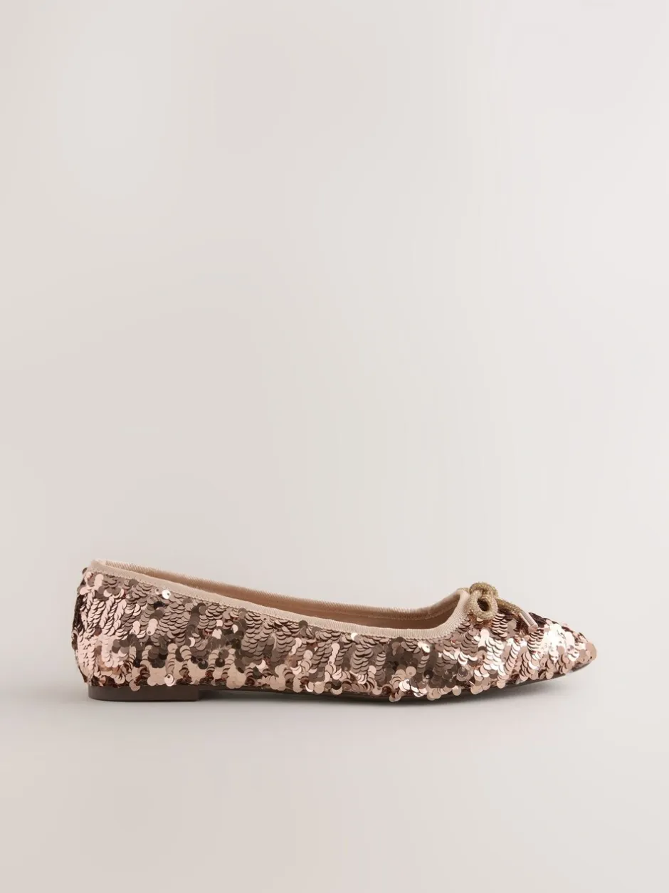 Ruimvallend En Extraruimvallend|Lage Schoenen*Next Roségoud met lovertjes - Ballerina's met ronde neus