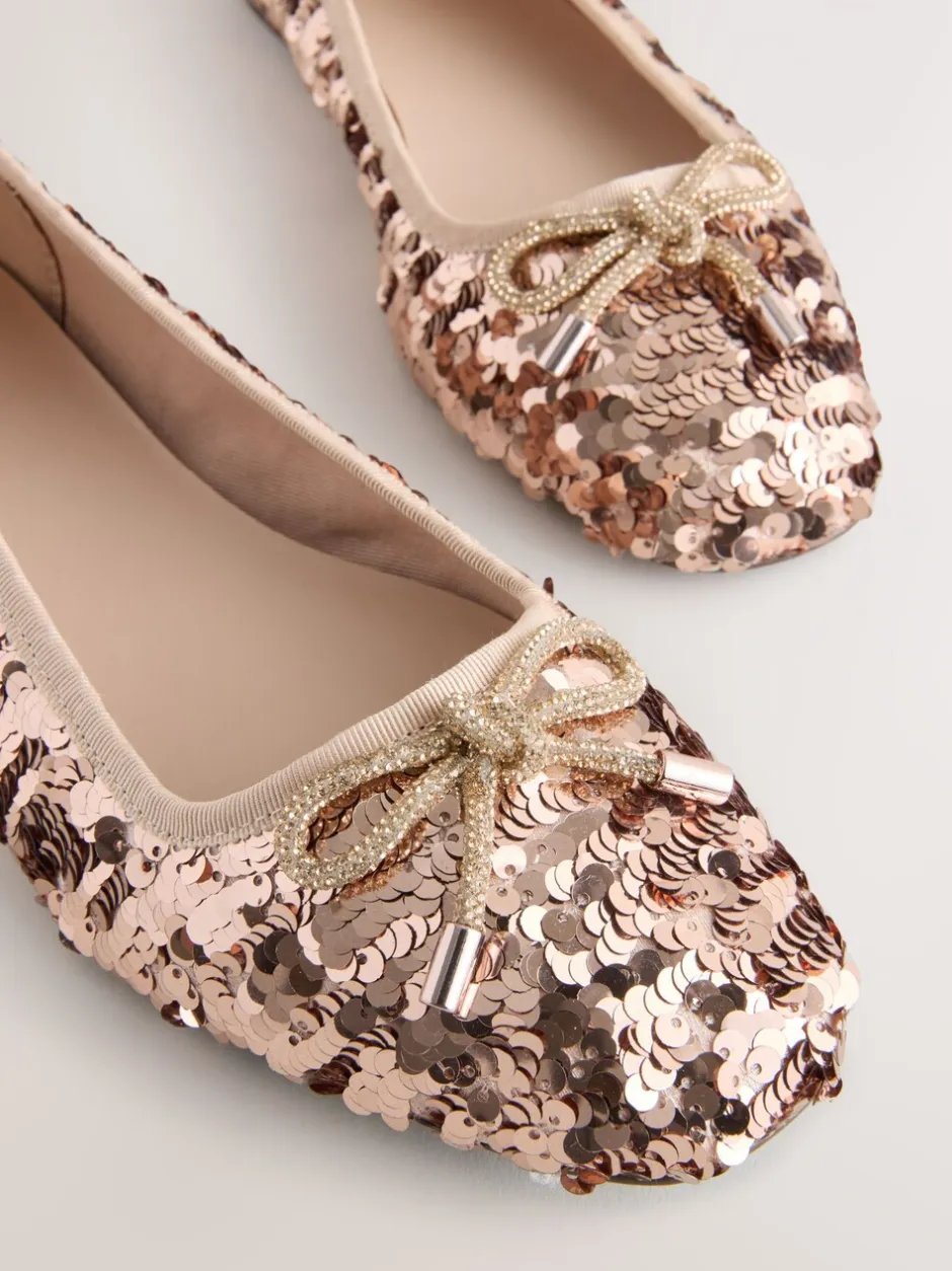 Ruimvallend En Extraruimvallend|Lage Schoenen*Next Roségoud met lovertjes - Ballerina's met ronde neus