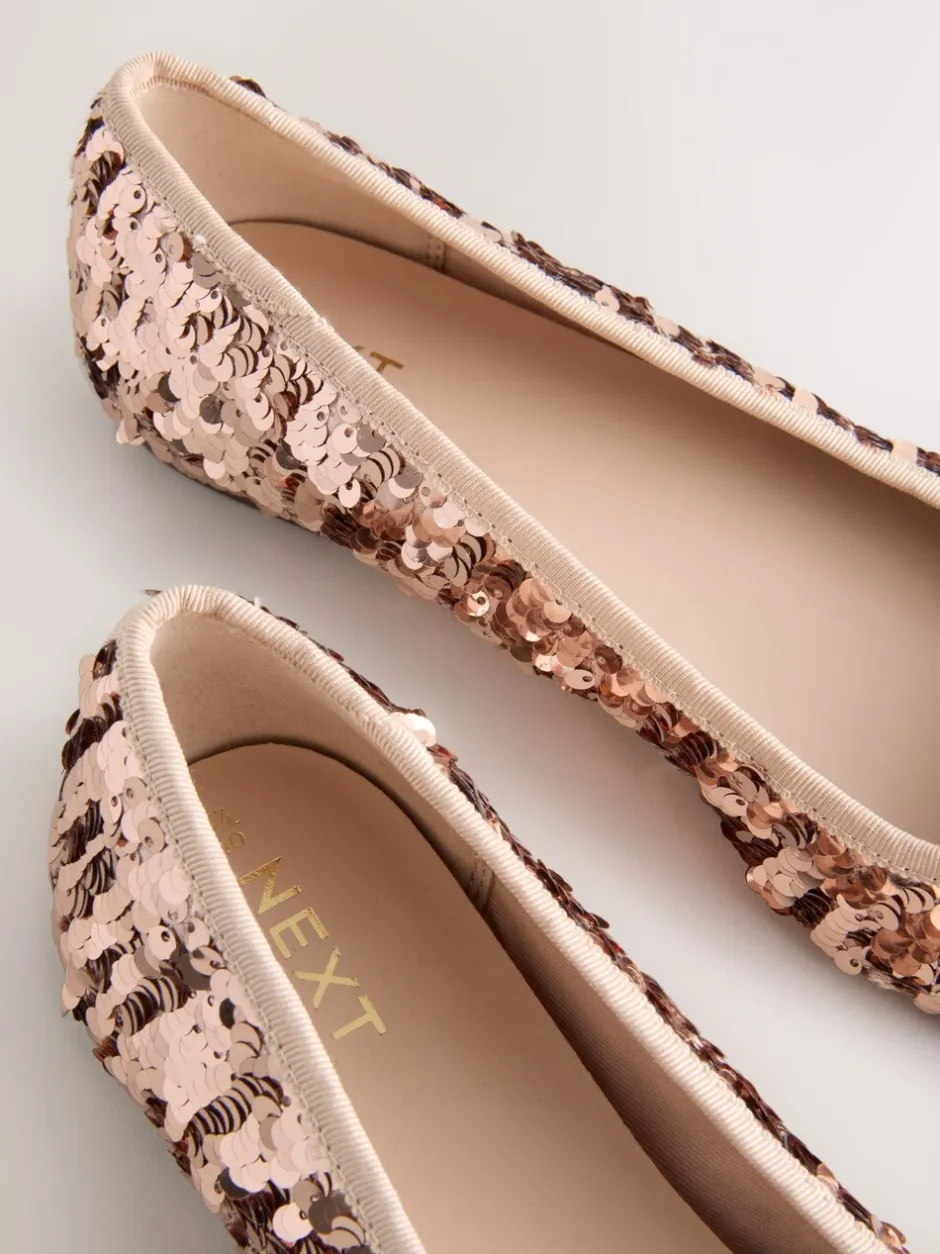 Ruimvallend En Extraruimvallend|Lage Schoenen*Next Roségoud met lovertjes - Ballerina's met ronde neus