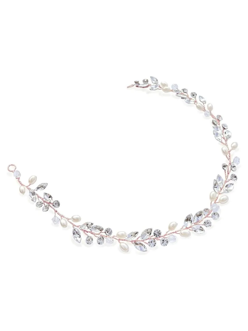 Haaraccessoires*Ivory & Co - bohemia haarband met kristallen en parels Roségoudkleurig