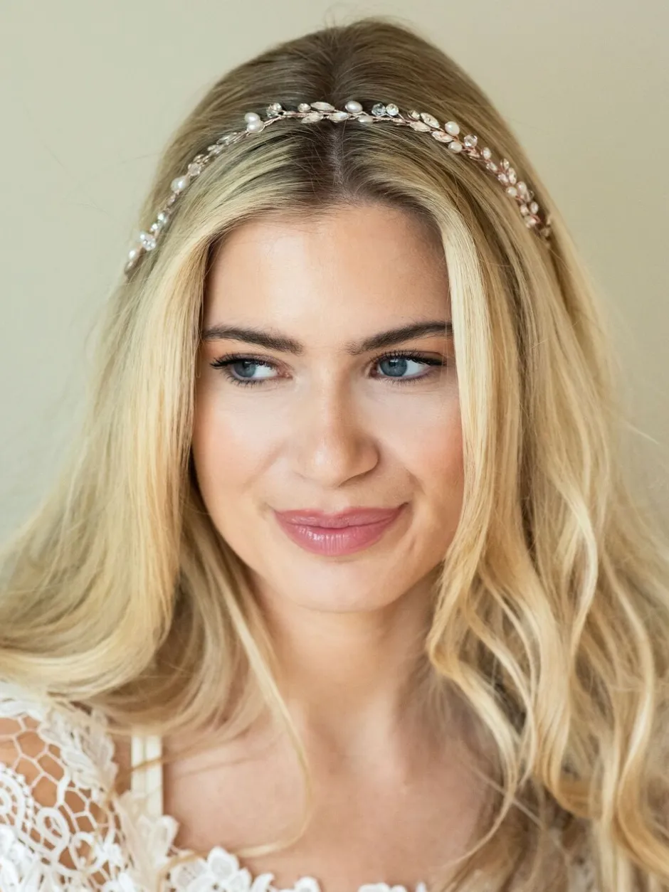 Haaraccessoires*Ivory & Co - bohemia haarband met kristallen en parels Roségoudkleurig