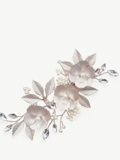 Haaraccessoires*Ivory & Co - - Gardenia klem met kristallen, parels en geëmailleerde bloem Roségoudkleurig