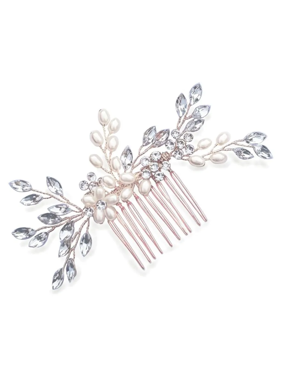 Haaraccessoires|Ivory & Co - - Sierkam met parels en kristallen Roségoudkleurig
