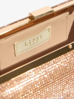 Tassen En Portemonnees*Lipsy - Embellished Box Clutch Bag Roségoudkleurig
