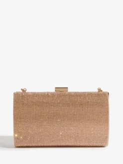 Tassen En Portemonnees*Lipsy - Embellished Box Clutch Bag Roségoudkleurig