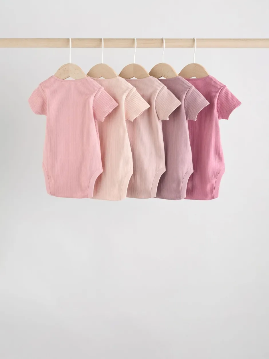 Rompertjes En Hemdjes|Next Roze - 5 Babyrompertjes met korte mouwen
