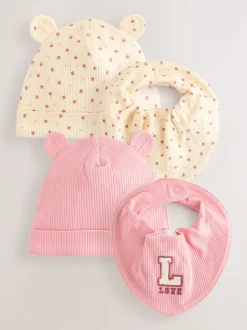 Mutsjes En Antikrabwantjes|Mutsen, Handschoenen En Sjaals*Next Roze - 4 -delige Baby Muts en Slabbetjes Set (0-18mnd)