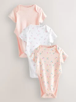 Rompertjes En Hemdjes|Next Roze - 3 Pack Hip Dysplasia Short Sleeve Baby Bodysuits