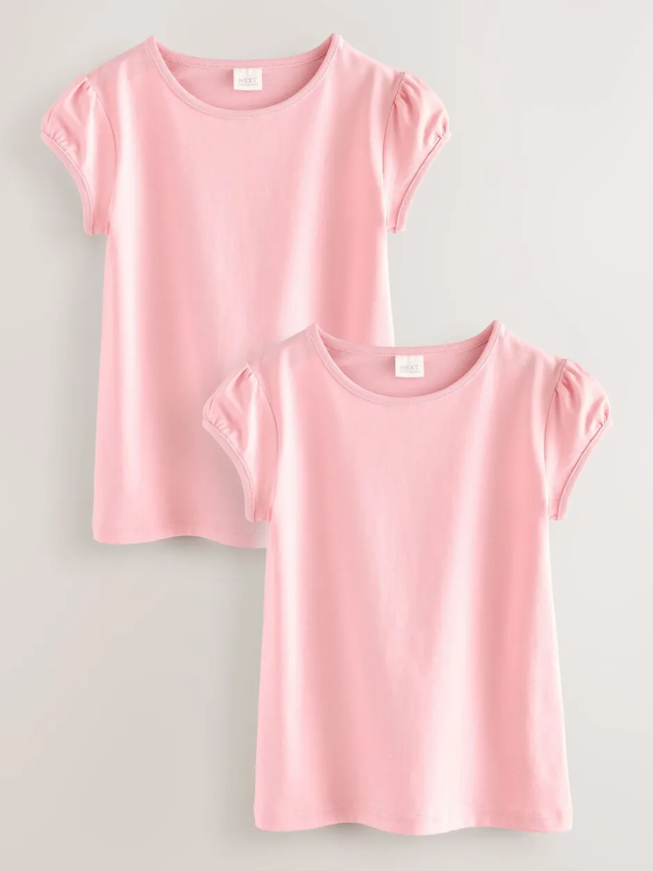 Schoolkleding|T-Shirts|Next Roze - 2 -pack T-shirts met pofmouwen (3-16jaar)