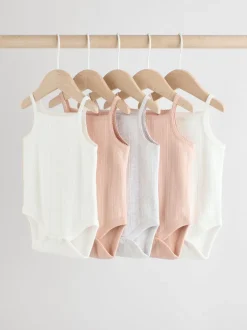 Rompertjes En Hemdjes|Next - 5 Pack Vest Pointelle Baby Bodysuits Roze