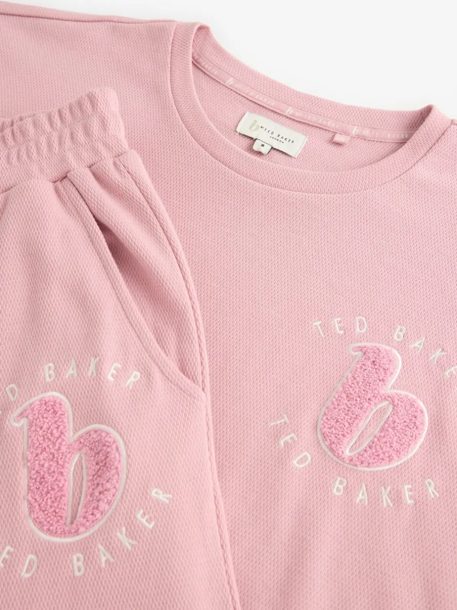 Pyjama's|Loungewear|B by Ted Baker - pyjama's van geborstelde katoenblend met wafelstof Roze