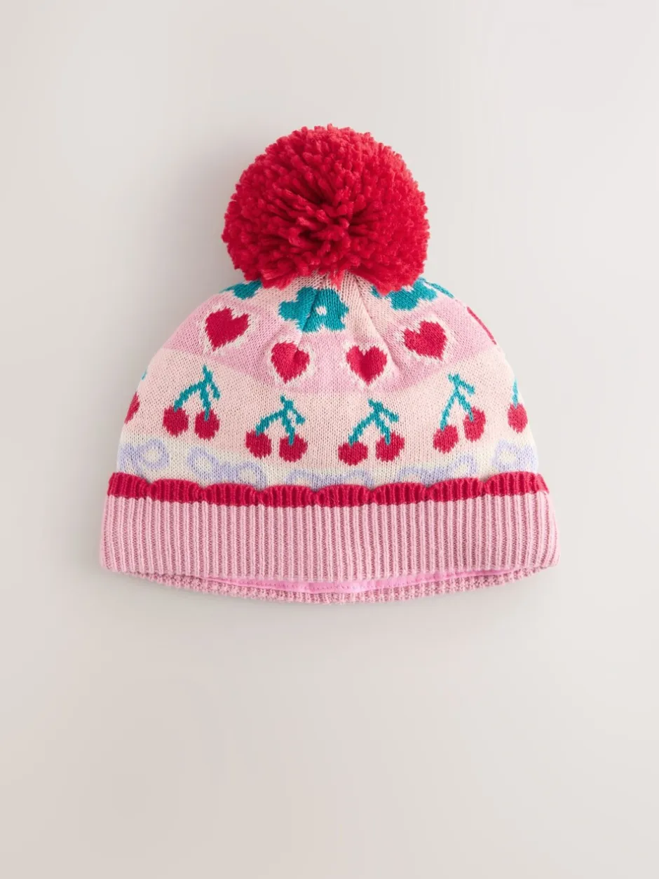 Mutsen, Handschoenen En Sjaals|Next Roze - Baby gebreide Hoed met kersen Fairisle-patroon en pompon (0mnd -2jr)