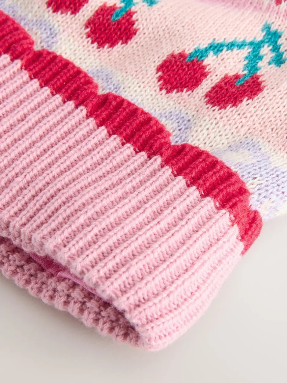 Mutsen, Handschoenen En Sjaals|Next Roze - Baby gebreide Hoed met kersen Fairisle-patroon en pompon (0mnd -2jr)