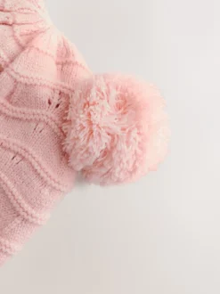 Mutsjes En Antikrabwantjes|Mutsen, Handschoenen En Sjaals|Next - Baby Pointelle Pilotenmuts met Dubbele Pompon (0mnd-2jr) Roze