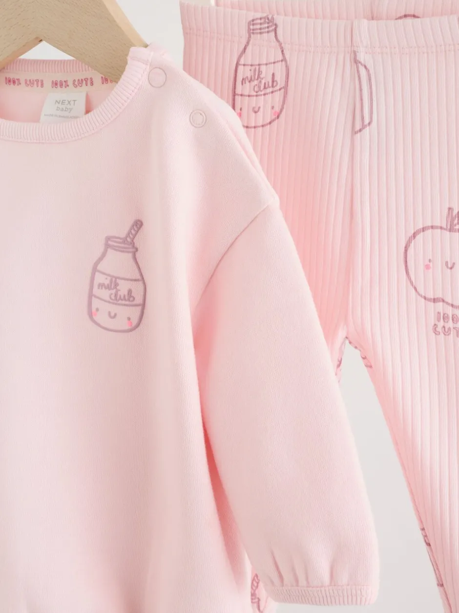 Truien En Breisels|Sweaters En Hoody´S|Next - Baby Sweatshirt and Leggings 2 Piece Set (0mths-2yrs) Roze