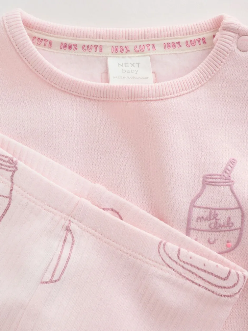 Truien En Breisels|Sweaters En Hoody´S|Next - Baby Sweatshirt and Leggings 2 Piece Set (0mths-2yrs) Roze