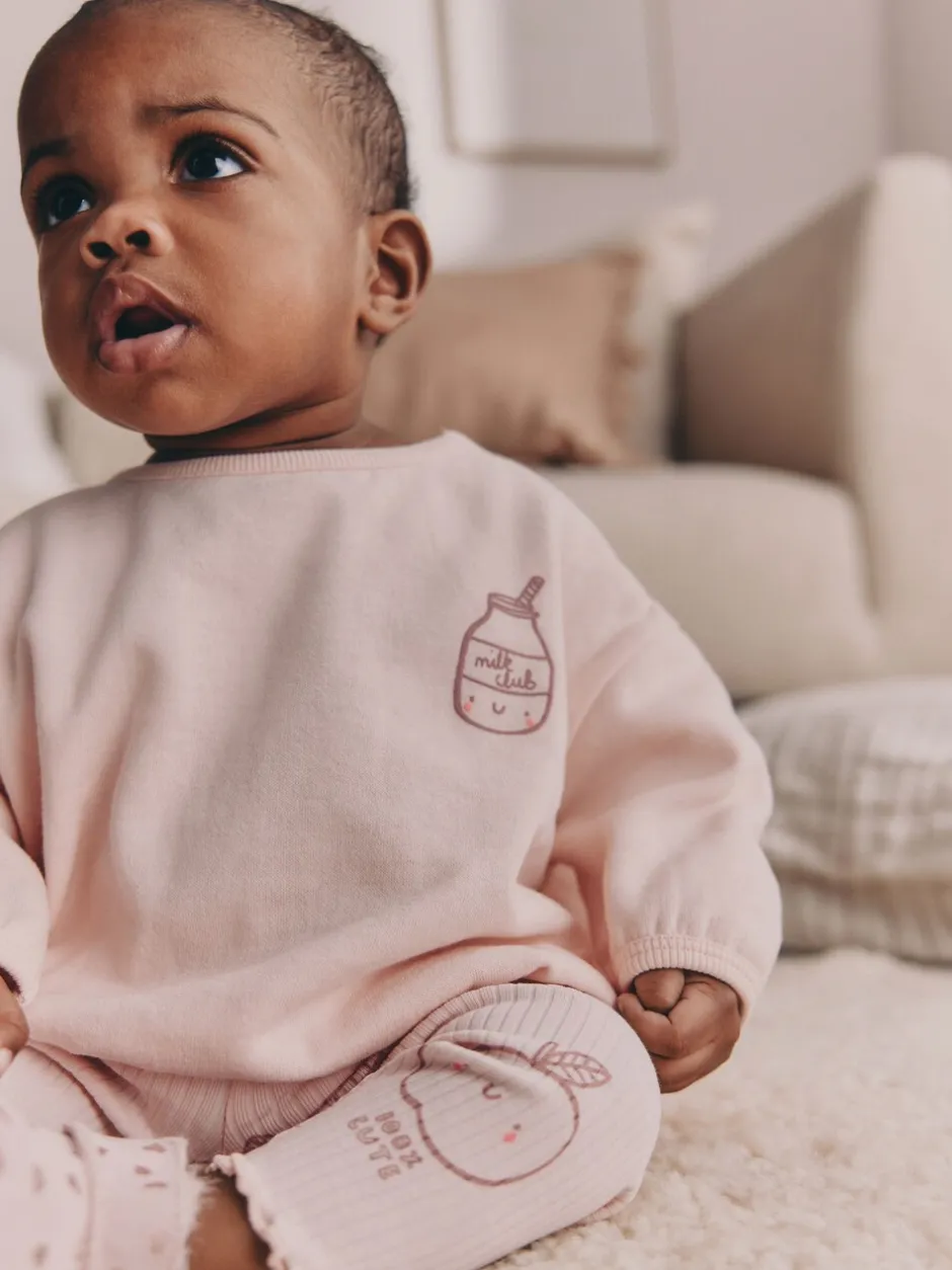 Truien En Breisels|Sweaters En Hoody´S|Next - Baby Sweatshirt and Leggings 2 Piece Set (0mths-2yrs) Roze